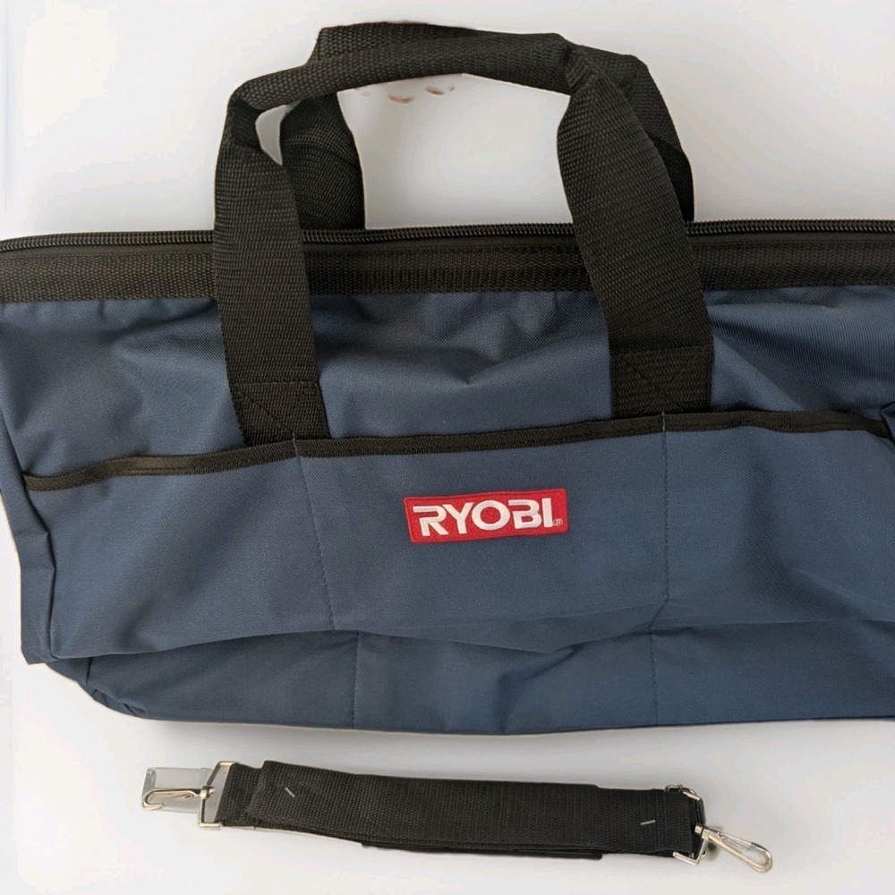 Ryobi XL Contractors Tool Bag Original Blue Wide Mouth Handle Zip Top Canvas 24"